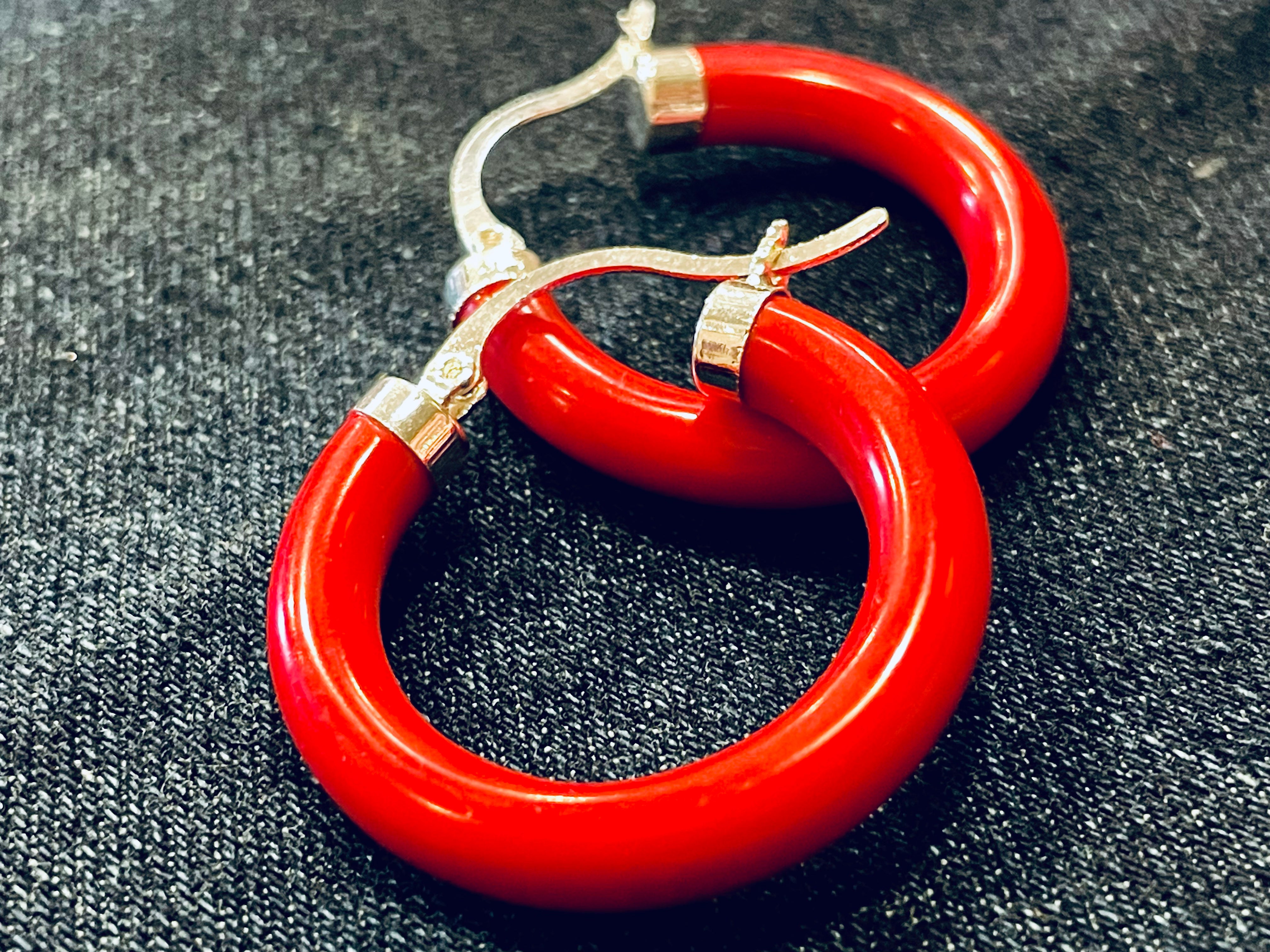 Red Coral Hoop Earrings
