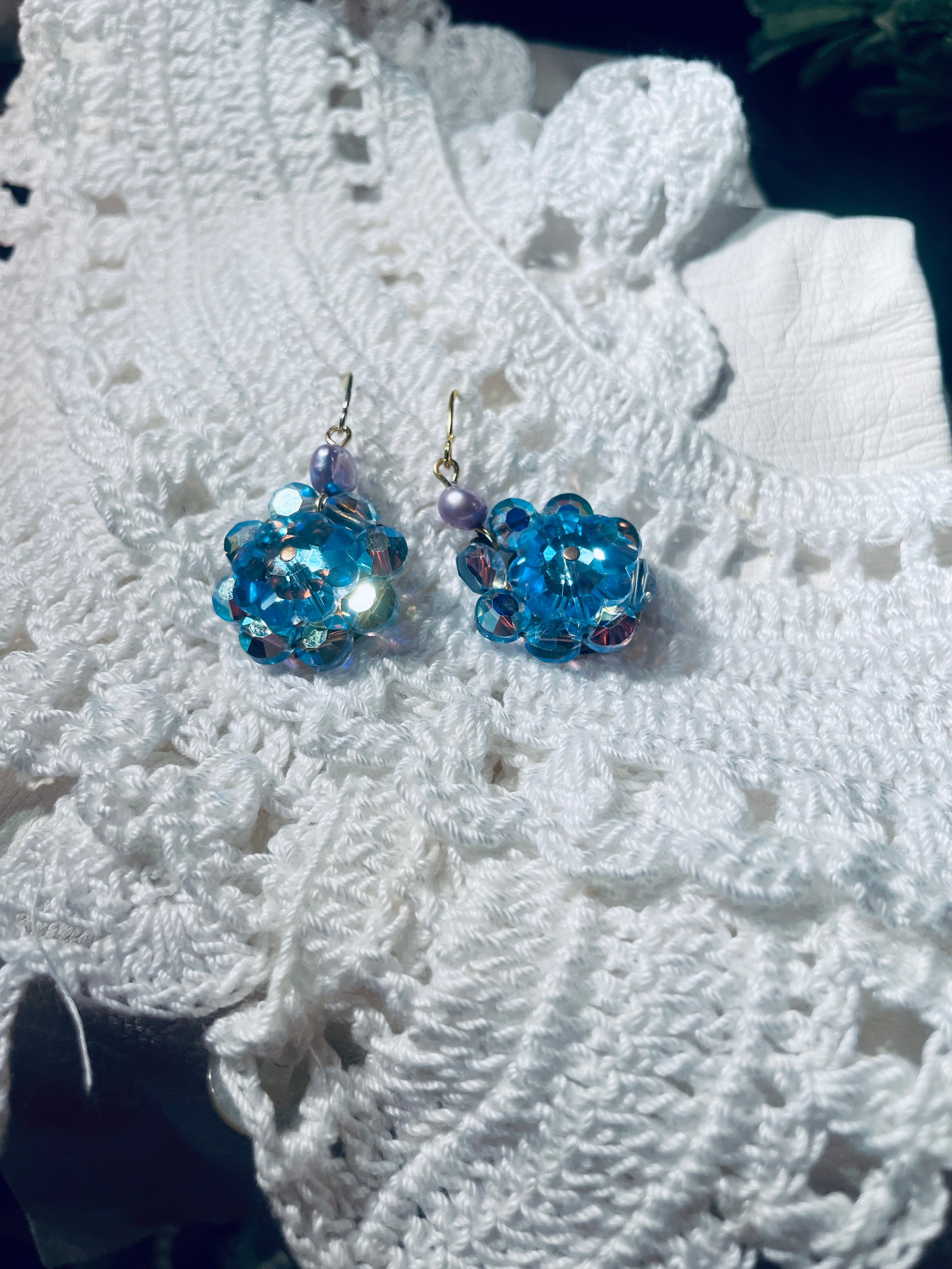 Seafoam Vintage Crystal cluster earrings