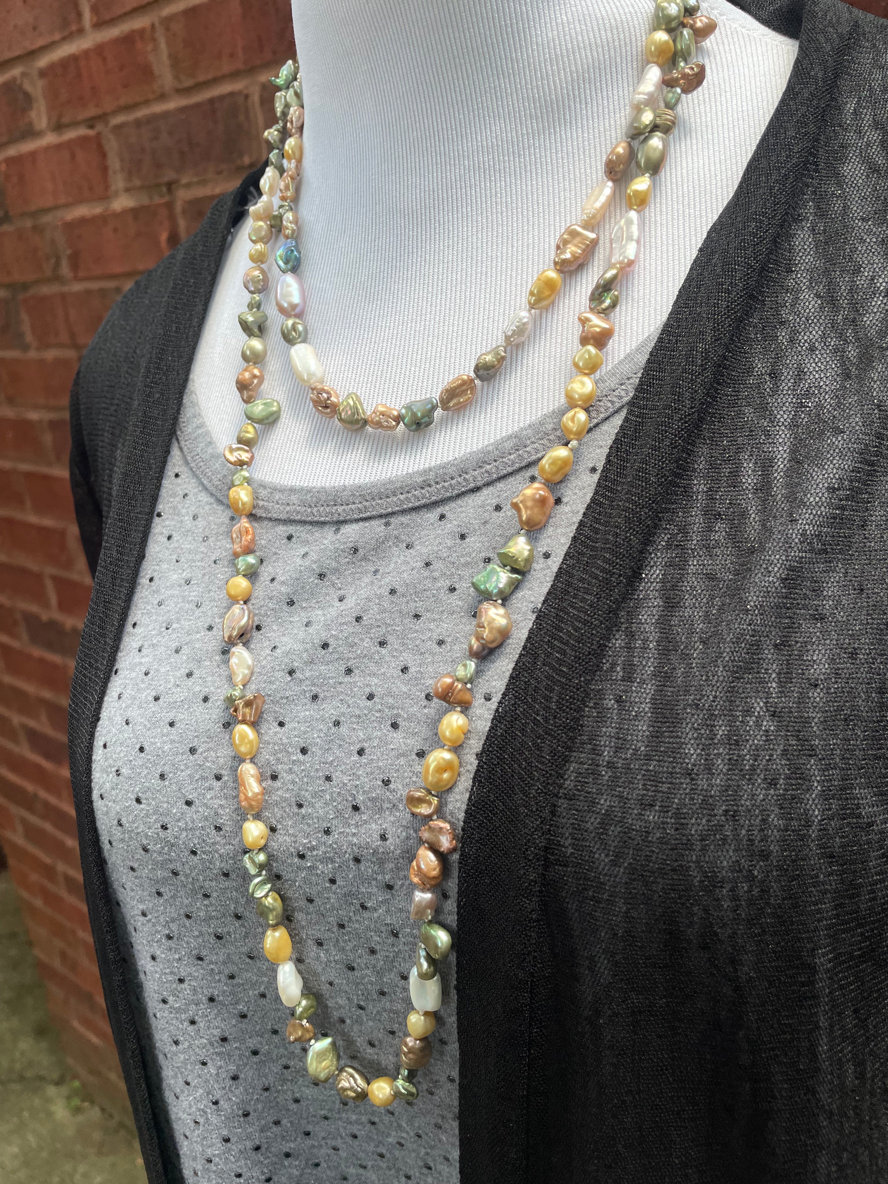 54” long mixed Keshi Pearl necklace