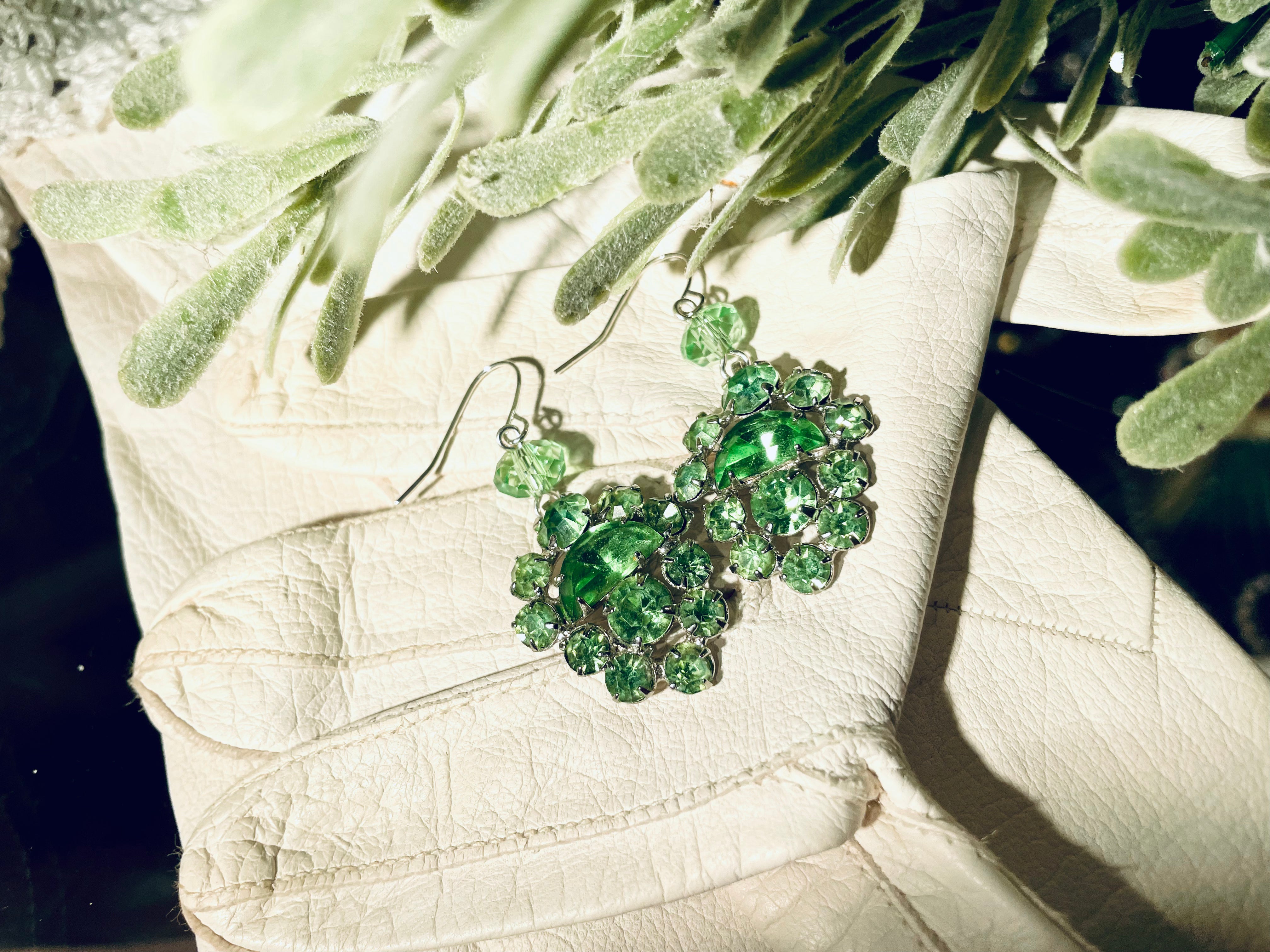 “Green with Envy “Vintage Rhinestones Earrings