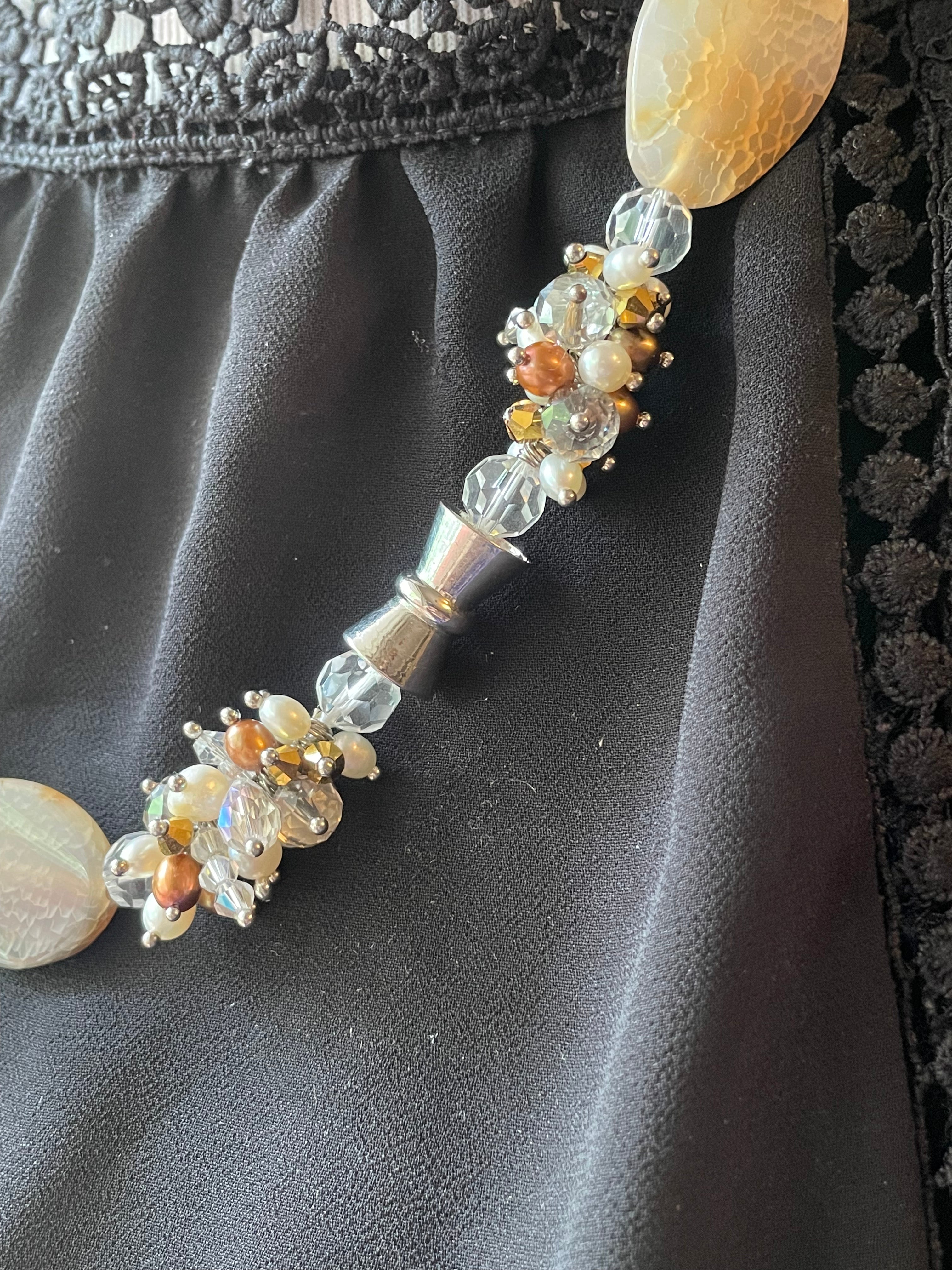 Botswana Agate and pearl cluster necklace