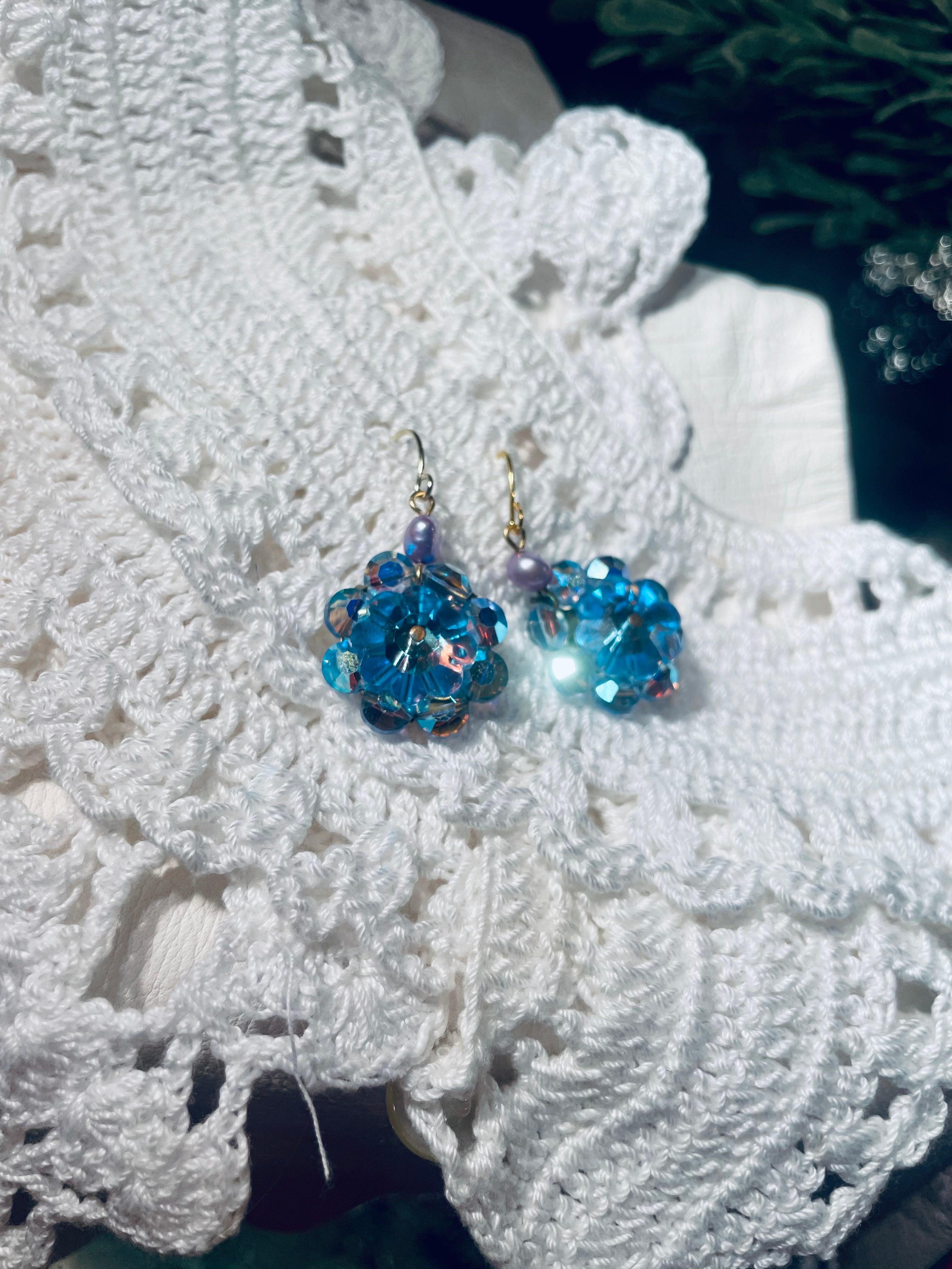 Seafoam Vintage Crystal cluster earrings