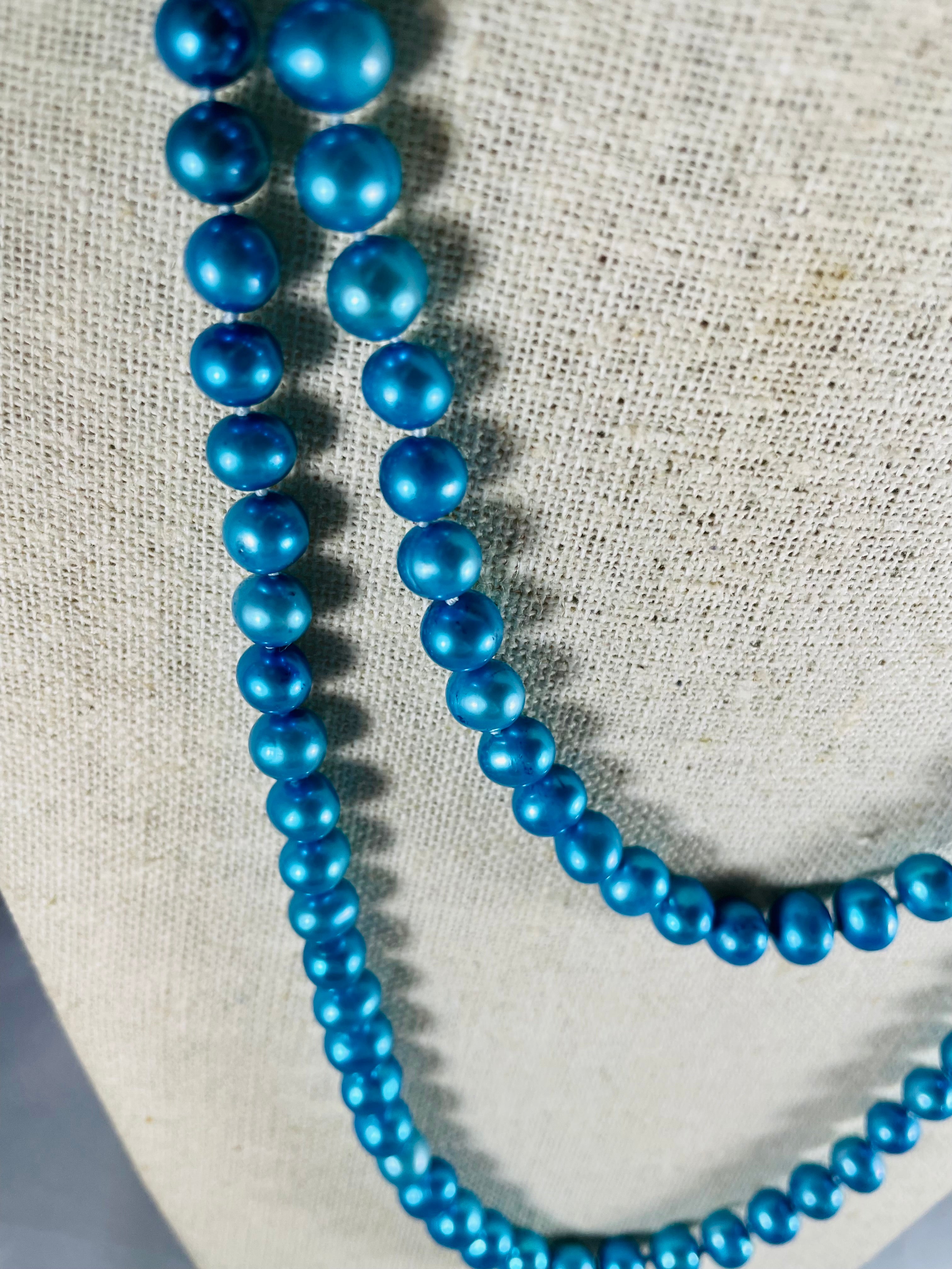 Long Teal Pearl Necklace