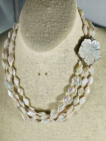 Triple strand diamond coin pearl necklace