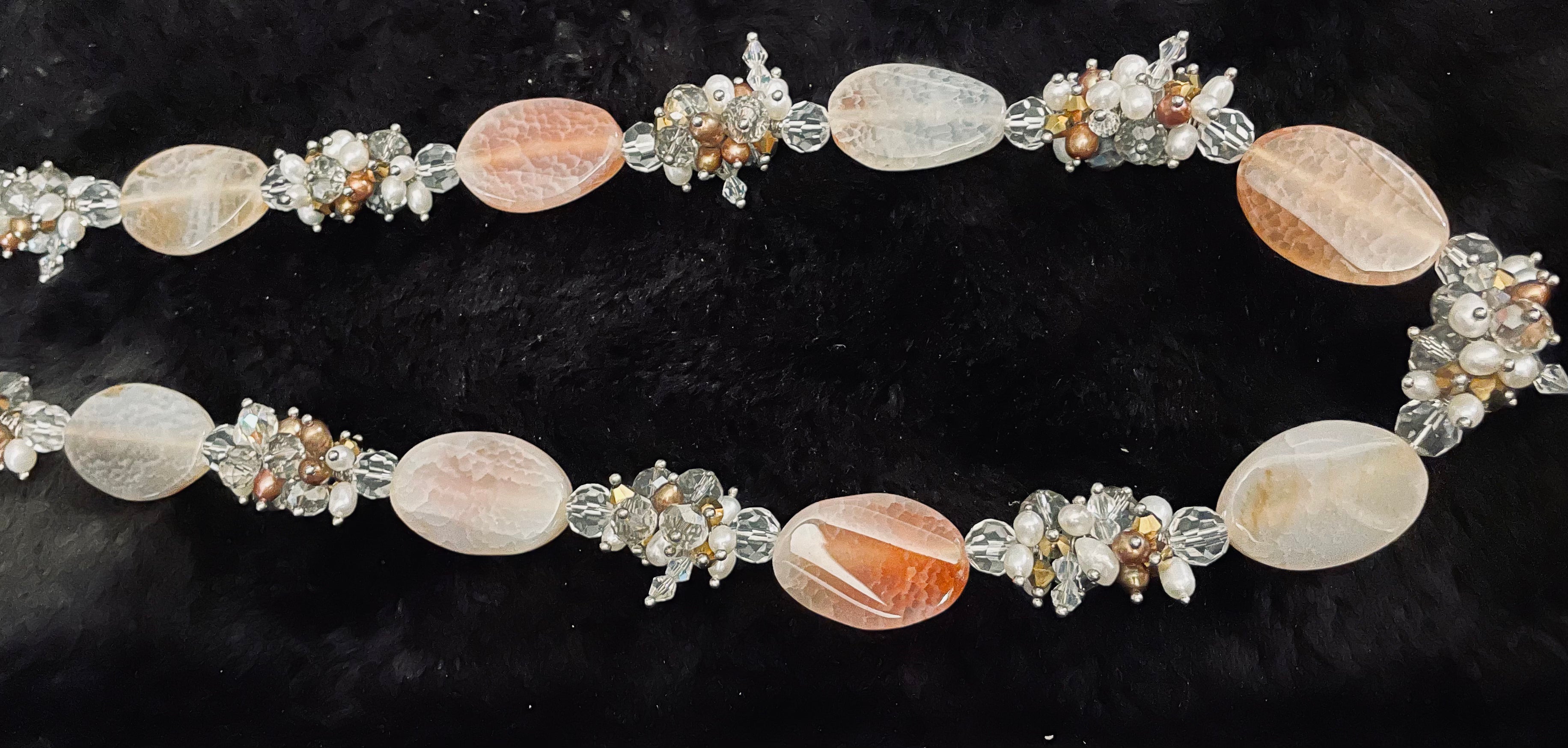 Botswana Agate and pearl cluster necklace