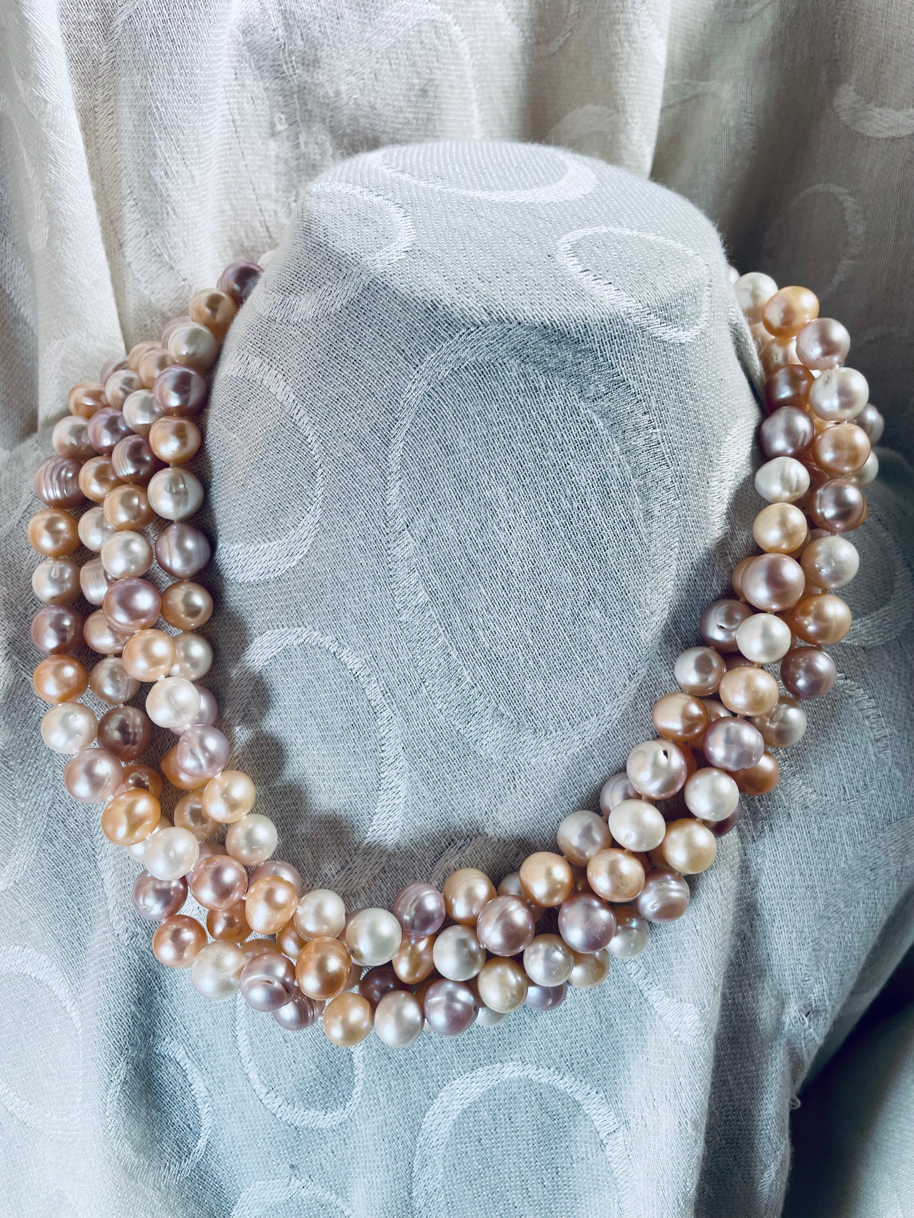 Four Strand large pastel pearl necklace