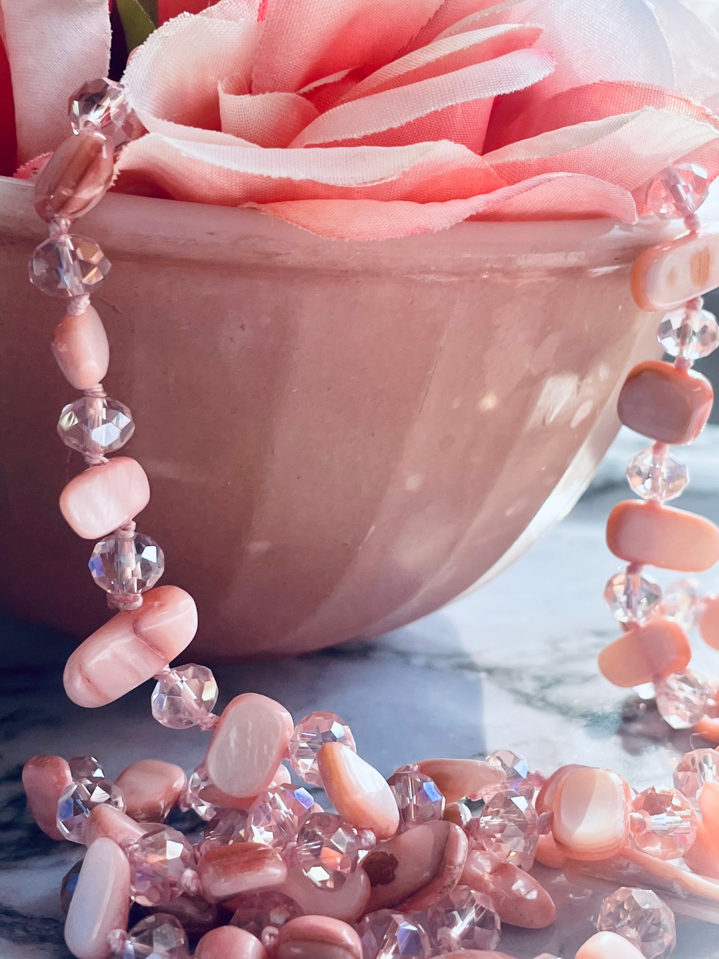 Pink mother of Pearl and Crystal Necklace