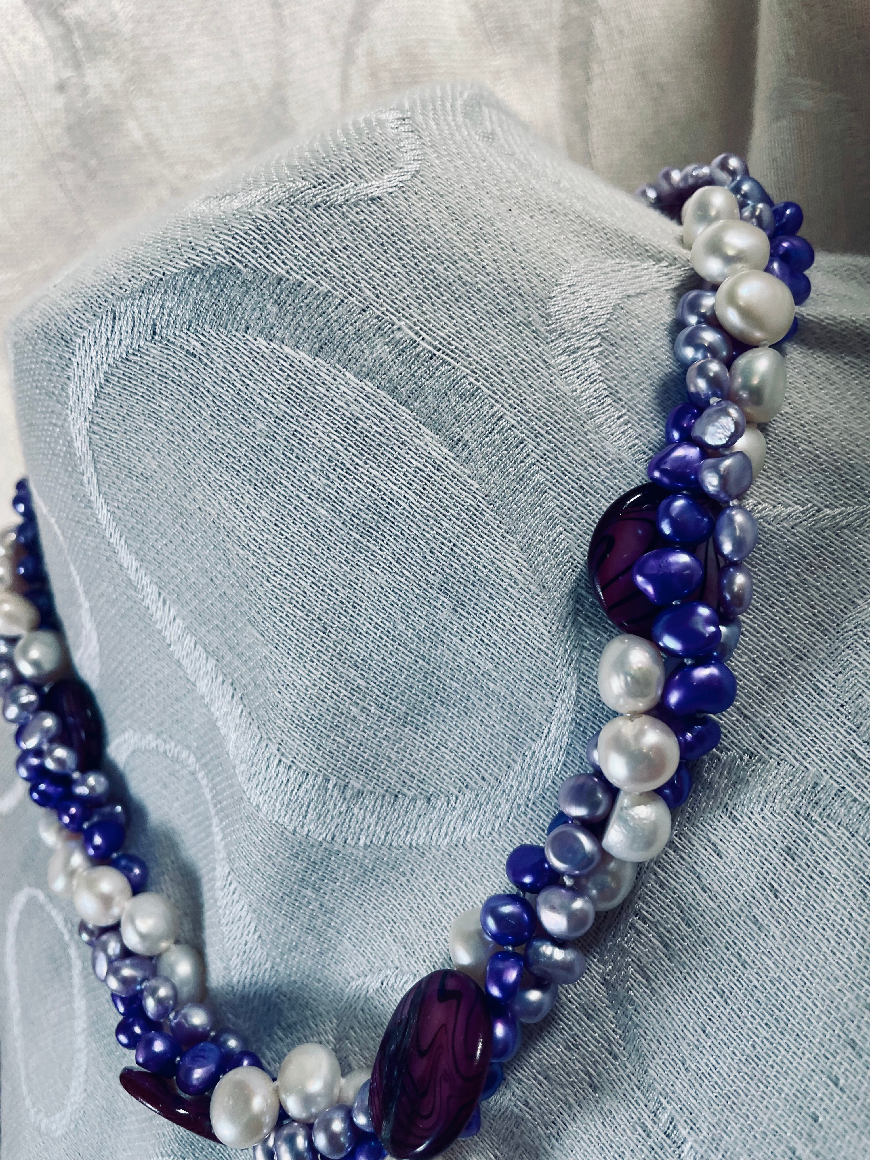 Triple Strand Purple Pearl Necklace