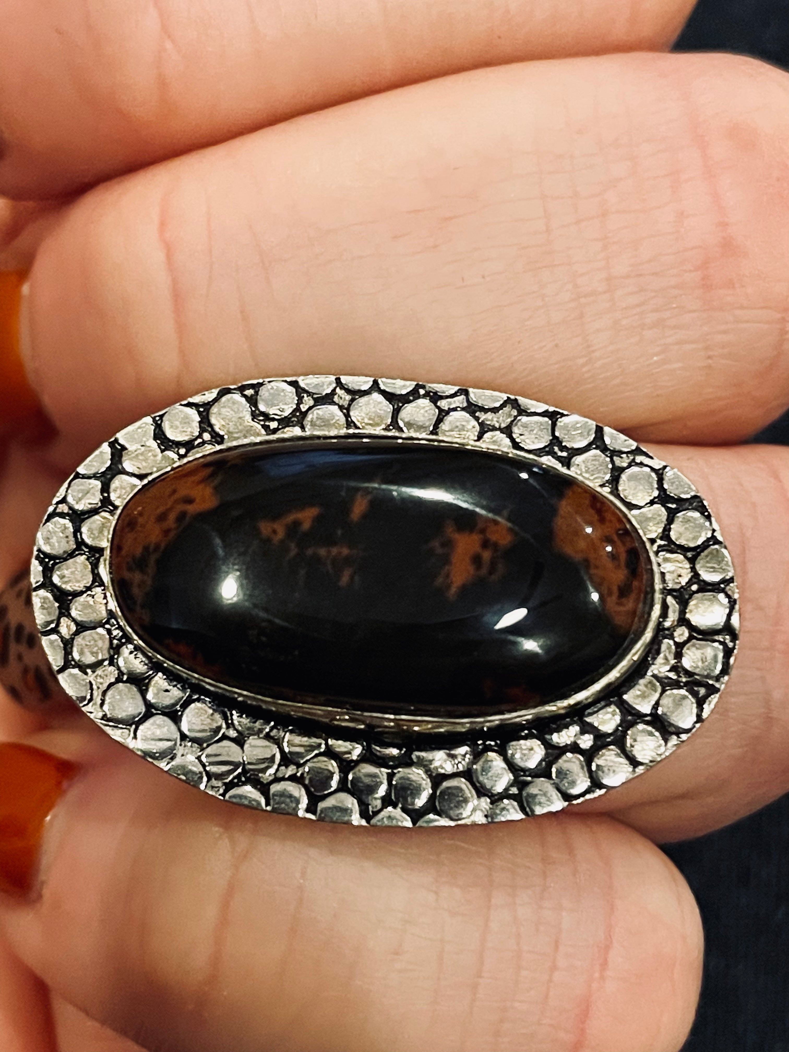 Pounded Silver Mahogany Stone ring