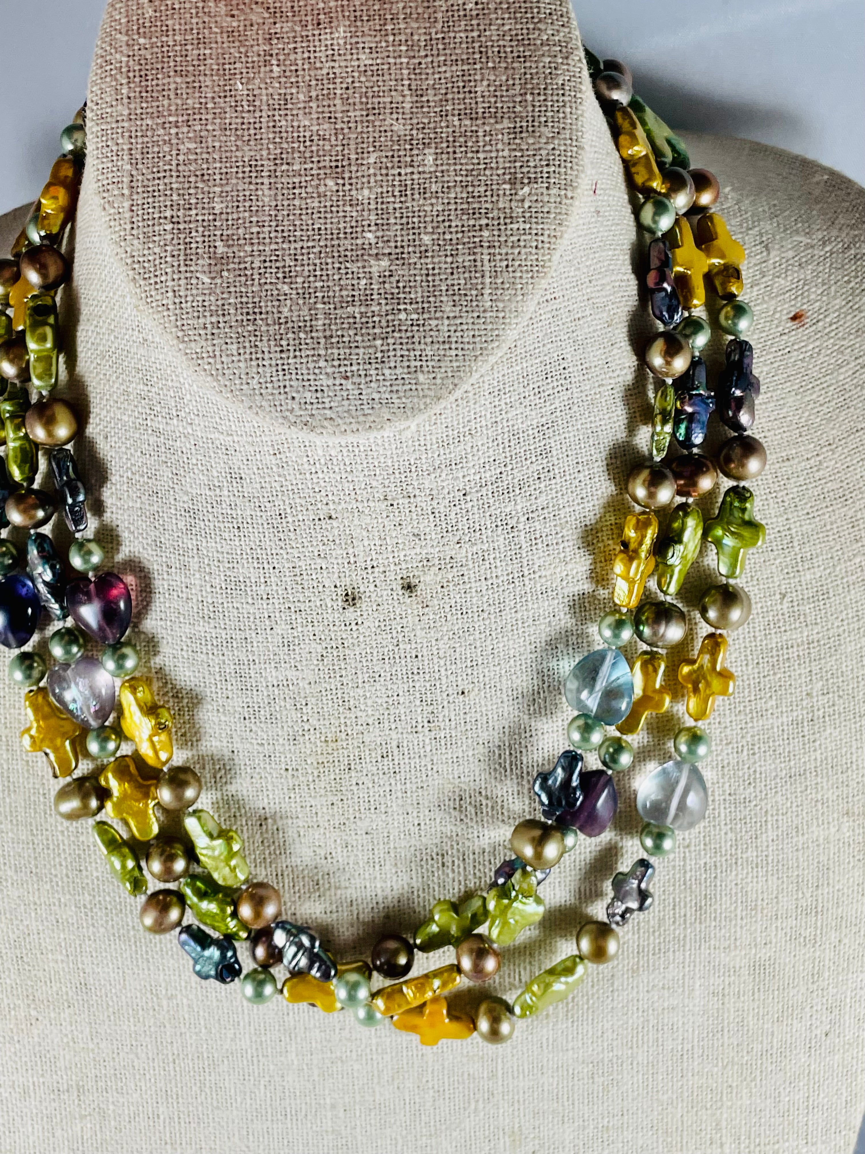 Colorful Cross Pearl Necklace