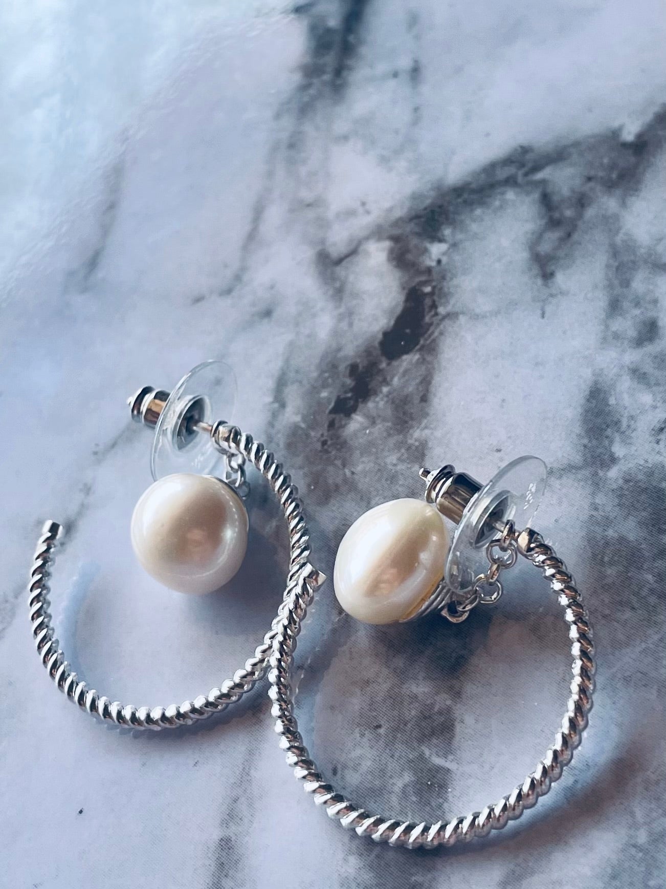 Sterling silver hoops with removable pearl drop