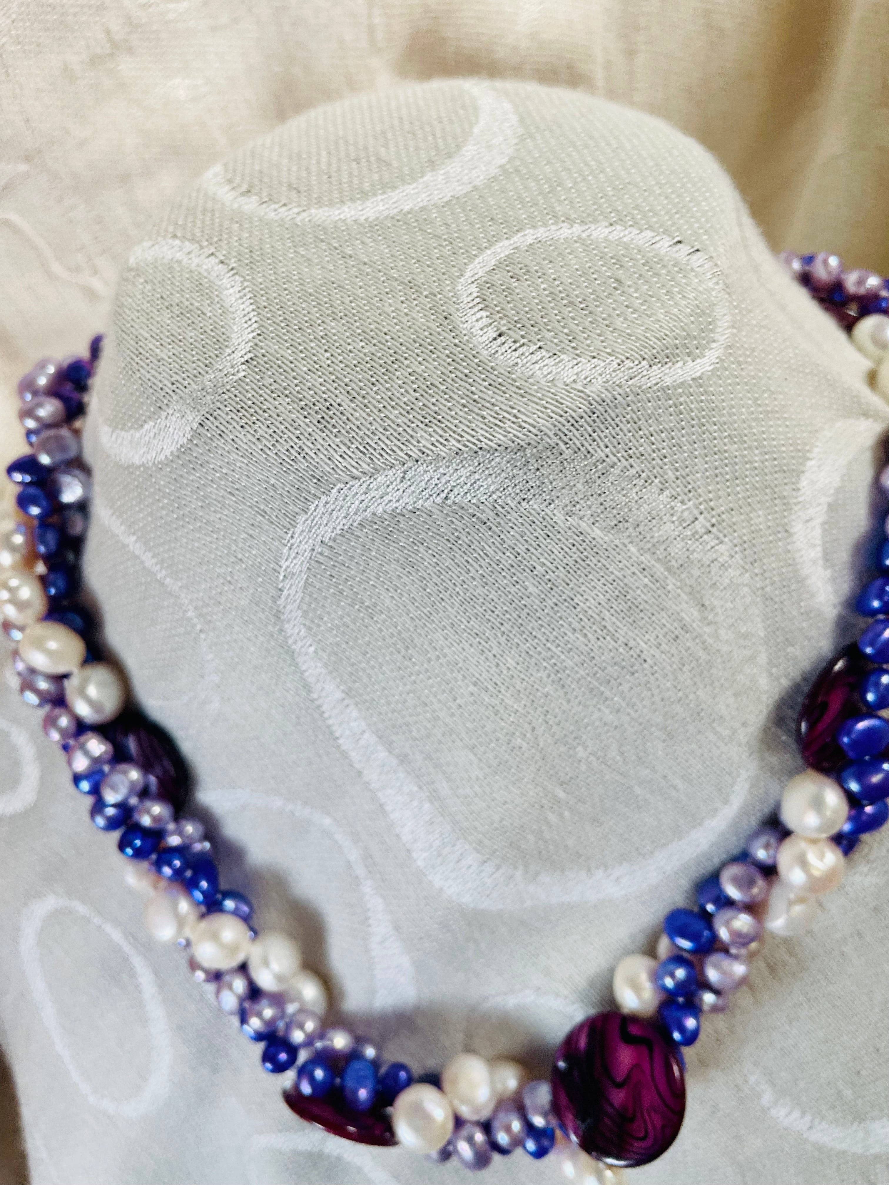 Triple Strand Purple Pearl Necklace