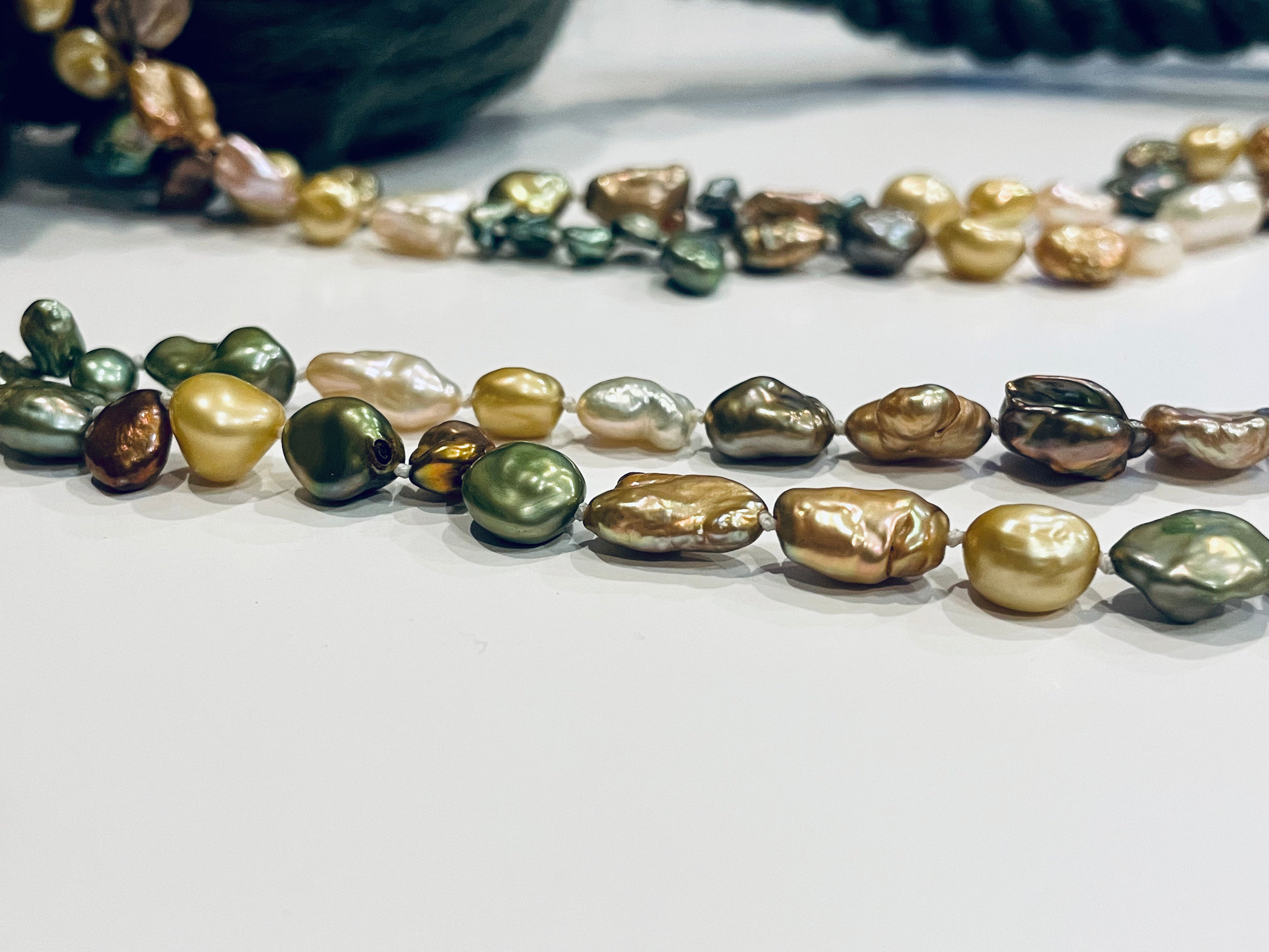 54” long mixed Keshi Pearl necklace