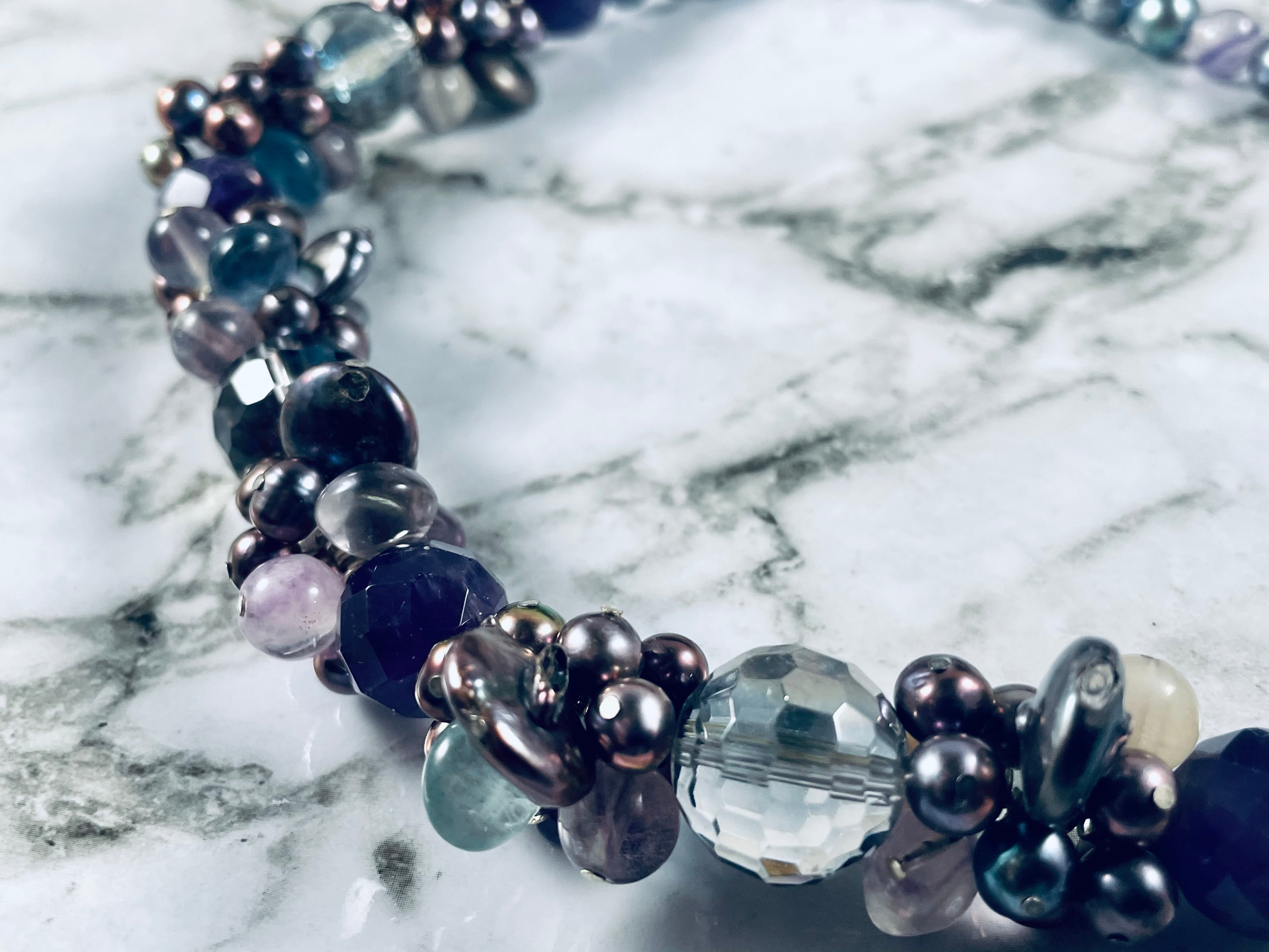 Peacock Pearl and Amethyst Cluster Necklace