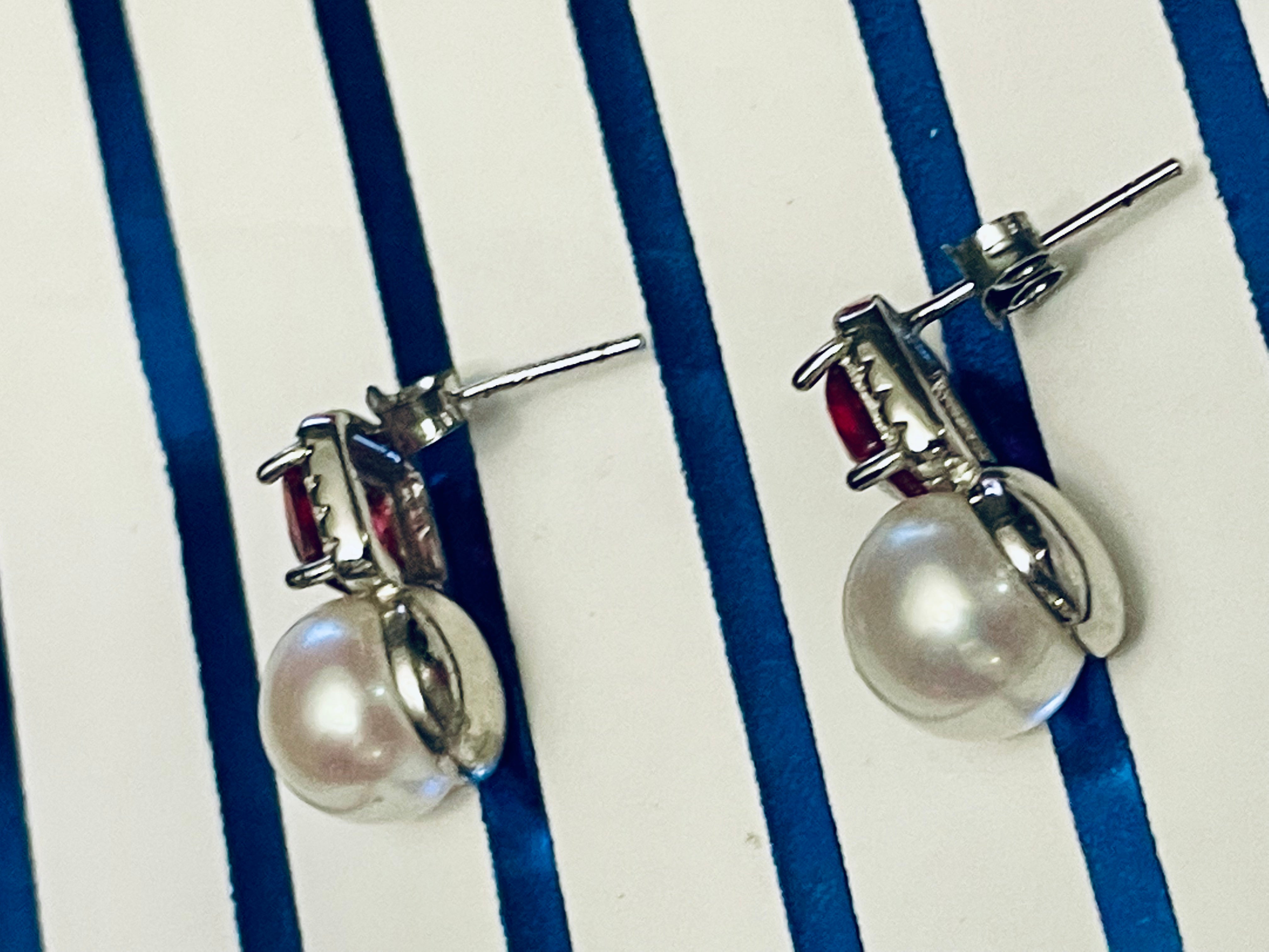 Sterling Silver Pearl and Pink Crystal Stud Earrings